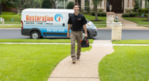 Restoration 1 employee greeting a client