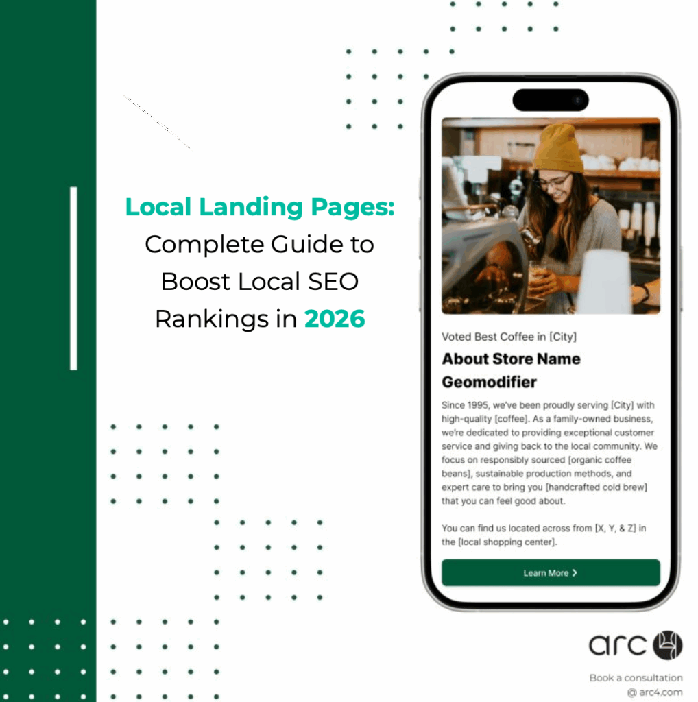 Illustration showing local landing pages in a mobile optimized device