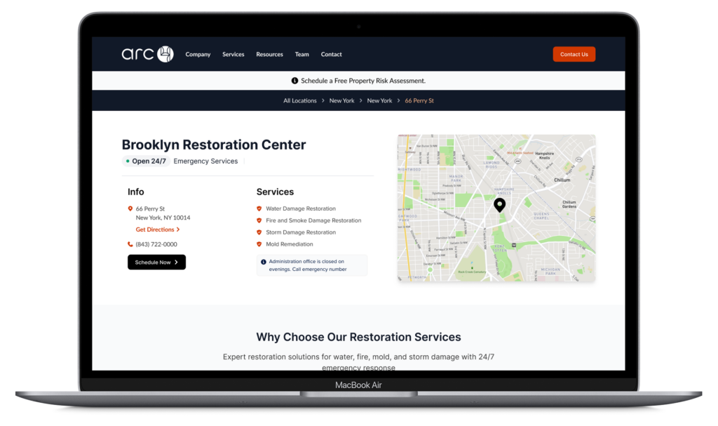 Home services location page template for local SEO